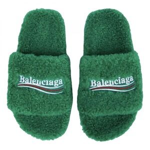 Balenciaga green fur slides
